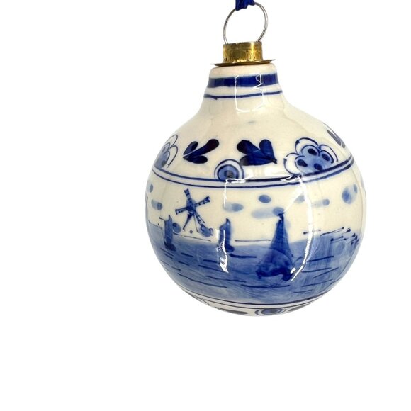Delft Blue Merry Christmas Windmill Ceramic Ornament Netherlands - Picture 2 of 11